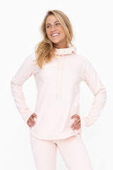 Light Pink Hooded Long Sleeve Maternity Active Top