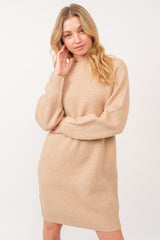 Beige Mock Neck Sweater Dress