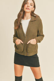 Olive Full Zip Sweater Cardigan