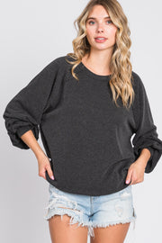 Black Ribbed Pullover Top