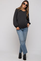 Black Ribbed Maternity Pullover Top