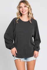 Black Ribbed Pullover Top