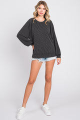 Black Ribbed Pullover Top