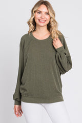 Olive Ribbed Pullover Top