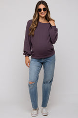 Plum Ribbed Maternity Pullover Top