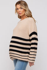 Beige Striped Maternity Sweater