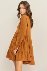 Camel Tiered Corduroy Mini Dress