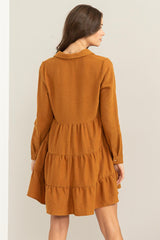 Camel Tiered Corduroy Mini Dress