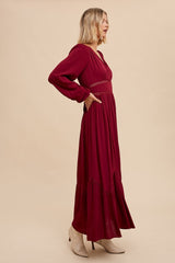 Burgundy Lace Inset Maxi Dress