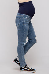 Blue Distressed Knee Maternity Jeans