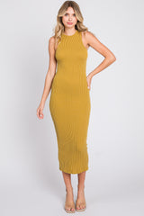 Mustard Ribbed Maternity Fitted Midi Dress