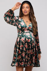 Forest Green Floral Velour Maternity Dress