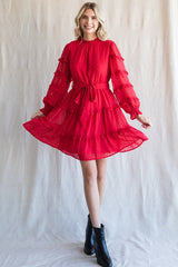 Tomato Red Swiss Dot Frilled Layer Dress