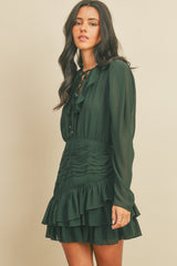 Green Ruffle Ruched Mini Dress