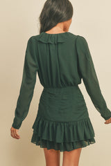 Green Ruffle Ruched Mini Dress