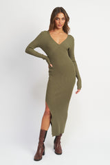 Olive Ribbed Fitted Long Sleeve Maternity Maxi Dress