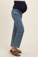 Blue Basic Maternity Straight Leg Jeans