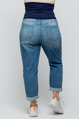 Blue Distressed Knee Cuffed Hem Maternity Plus Jeans