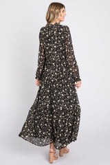 Black Floral Chiffon Front Tie Tiered Maxi Dress