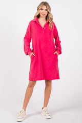 Fuchsia Collared French Terry Raw Edge Dress