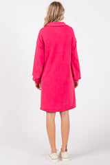 Fuchsia Collared French Terry Raw Edge Dress