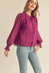 Purple Berry Chiffon Ruffled Blouse