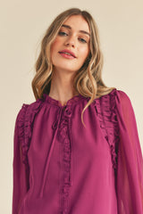 Purple Berry Chiffon Ruffled Blouse