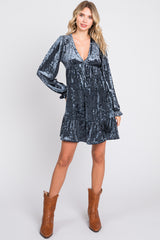 Blue Velvet Long Sleeve Dress