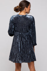 Blue Velvet Long Sleeve Maternity Dress