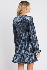 Blue Velvet Long Sleeve Dress