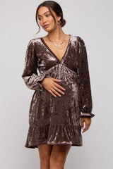 Mocha Velvet Long Sleeve Maternity Dress