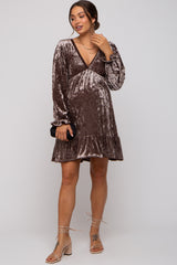 Mocha Velvet Long Sleeve Maternity Dress