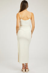 Ivory Ribbed Sleeveless Side Slit Maternity Dress