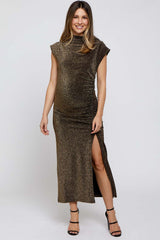 Gold Glitter Mock Neck Maternity Midi Dress