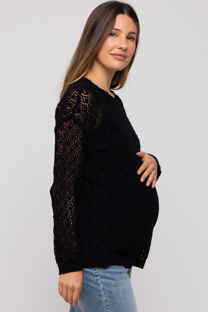 Black Chenille Open Knit Maternity Sweater