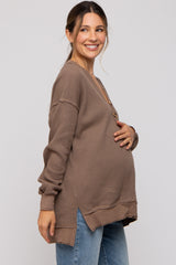 Mocha Waffle Knit Deep V-Neck Maternity Top