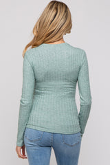 Green Ribbed Long Sleeve Maternity Top