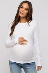 Ivory Ribbed Long Sleeve Maternity Top