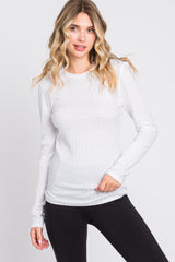 Ivory Ribbed Long Sleeve Top