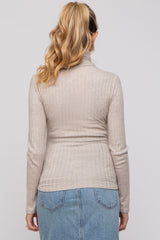 Beige Ribbed Long Sleeve Maternity Turtle Neck Top