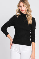 Black Ribbed Long Sleeve Maternity Turtle Neck Top