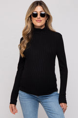 Black Ribbed Long Sleeve Maternity Turtle Neck Top