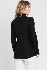 Black Ribbed Long Sleeve Turtle Neck Top