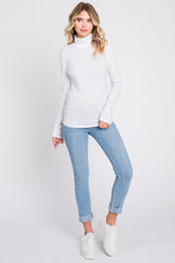 Ivory Ribbed Long Sleeve Turtle Neck Top