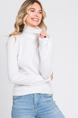 Ivory Ribbed Long Sleeve Turtle Neck Top