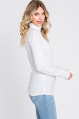 Ivory Ribbed Long Sleeve Turtle Neck Top