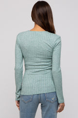 Green Ribbed Knit Button Long Sleeve Maternity Top