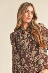 Brown Floral Smocked Top