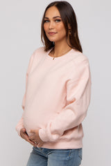 Light Pink Basic Fleece Maternity Sweatshirt