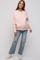 Light Pink Basic Fleece Maternity Sweatshirt